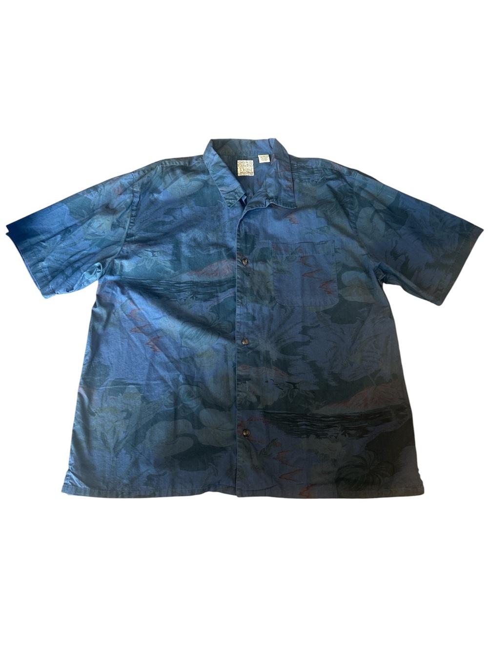 Roundtree & Yorke XL Blue Floral Resort Hawaiian Shirt Cotton